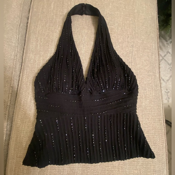 JS Collections Tops - J S Collections Black Halter Top with built in bra and Sequins Sz  6
